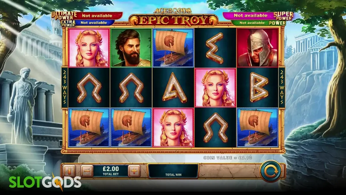 Ang visual na disenyo ng Age of the Gods Epic Troy slot